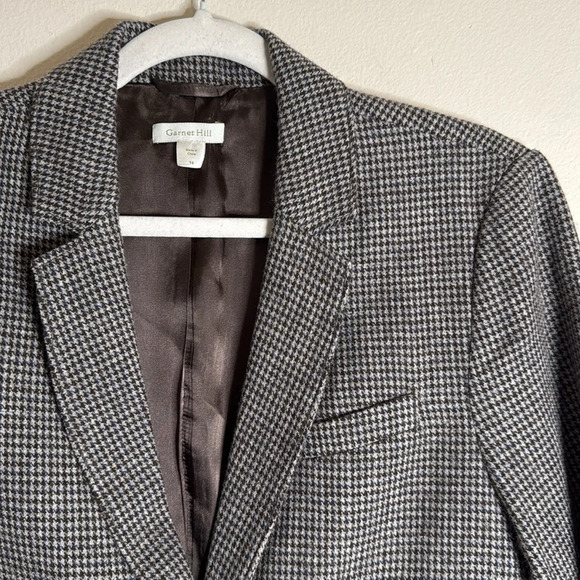 Garnet Hill Houndstooth Fitted Cropped Jacket Size 14 - Picture 3 of 8